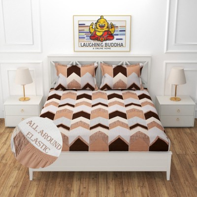 Laughing buddha 260 TC Cotton Double Printed Fitted (Elastic) Bedsheet(Pack of 1, Beige, Brown)