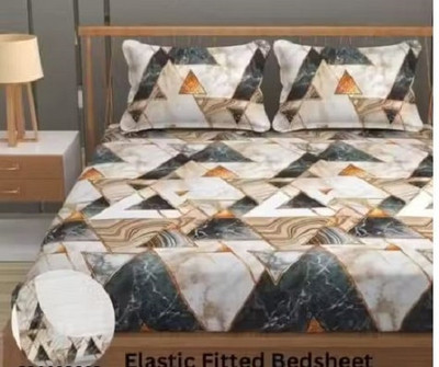 CLOVIS KRAFTS 240 TC Microfiber King Geometric Fitted (Elastic) Bedsheet(Pack of 1, WHITE.TRAINGLES)