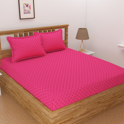 Mahadev Trading 280 TC Microfiber Double Checkered Fitted (Elastic) Bedsheet(Pack of 1, Magenta)