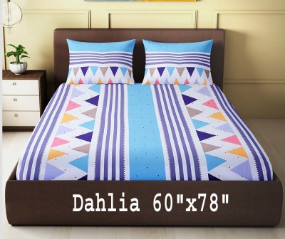 Dahlia 200 TC Polycotton Queen Printed Fitted (Elastic) Bedsheet(Pack of 1, Multicolor 1)