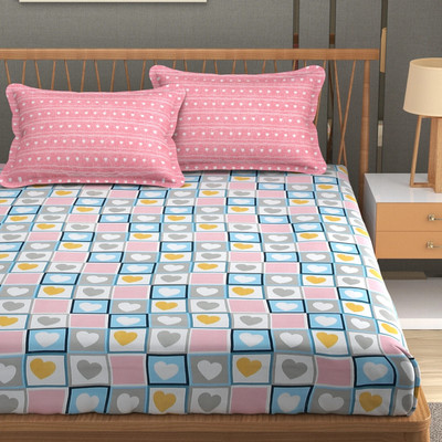 Mafatlal Polycotton King Flat 210 TC Geometric Bedsheet(Pack of 1, Pink)