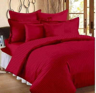 VORDVIGO 300 TC Cotton Double Striped Flat Bedsheet(Pack of 1, Red)