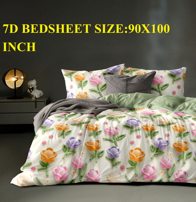 Laying Style Polycotton King Flat 400 TC Floral Bedsheet(Pack of 1, Heavy 7D Flower Print Double king Size Bedsheet 90x100 inch with 2 Pillow cover)