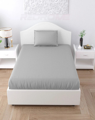 REDROME Cotton Single Flat 300 TC Striped Bedsheet(Pack of 1, Light Grey)