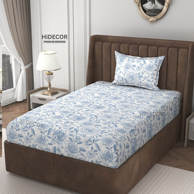 HIDECOR 280 TC Microfiber Single Floral Flat Bedsheet(Pack of 1, White(Blue Print))