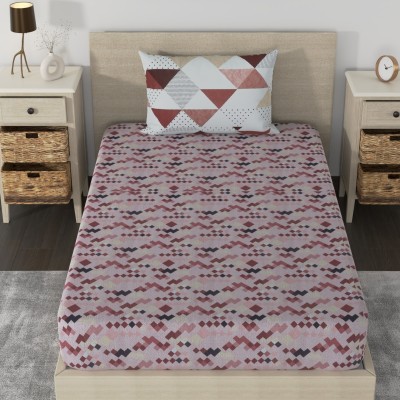 Huesland 186 TC Cotton Single Geometric Flat Bedsheet(Pack of 1, Brown, Brick & White)