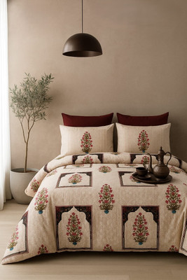 ABODRIC Cotton King Flat 300 TC Printed Bedsheet(Pack of 1, Brown)