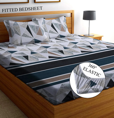 Amrange 210 TC Microfiber King Geometric Fitted (Elastic) Bedsheet(Pack of 1, Multicolor)