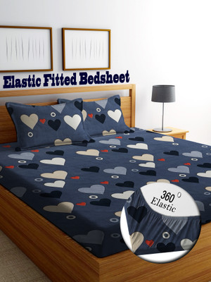 RISING STAR Cotton Double Fitted (Elastic) 250 TC Printed Bedsheet(Pack of 1, Multicolor)