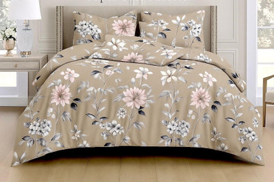 LUMORA NEST Cotton Queen Flat 300 TC Floral Bedsheet(Pack of 1, Beige)