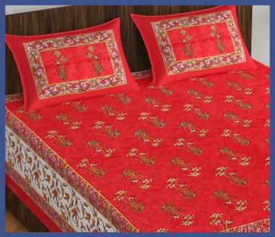 BedZone Cotton Double Flat 240 TC Jaipuri Prints Bedsheet(Pack of 1, Red)