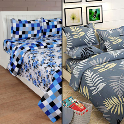 Decent Home 220 TC Microfiber Double Printed Flat Bedsheet(Pack of 2, Multicolor 1)