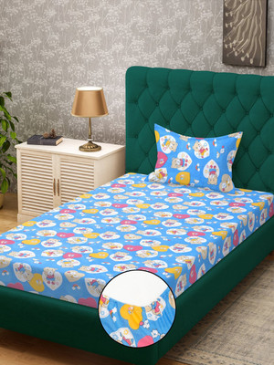 Klotthe 400 TC Cotton Single Printed Fitted (Elastic) Bedsheet(Pack of 1, Blue)