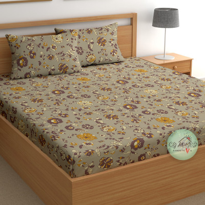 CG Homes Cotton Double Flat 180 TC Printed Bedsheet(Pack of 1, Grey Floral)