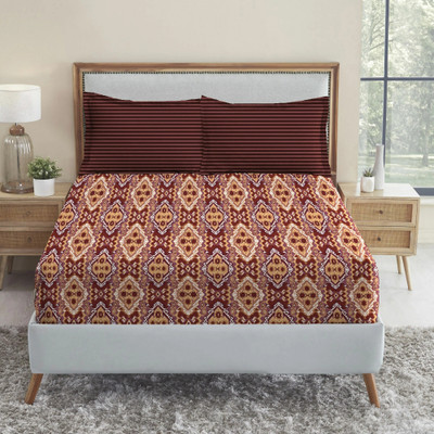MYTRIDENT Cotton Queen Flat 144 TC Geometric Bedsheet(Pack of 1, Modern Brown)