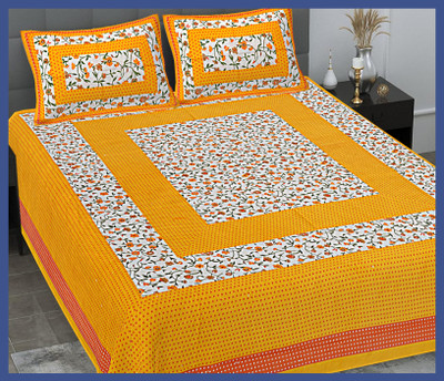 BedZone Cotton Double Flat 240 TC Jaipuri Prints Bedsheet(Pack of 1, Yellow)