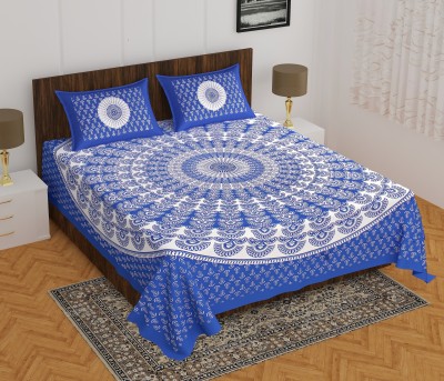 Transpire......Become Known 144 TC Cotton Queen, Double Jaipuri Prints Flat Bedsheet(Pack of 1, Blue)