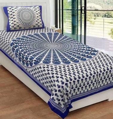 Traditional Collection Cotton Single Flat 140 TC Paisley Bedsheet(Pack of 1, Blue)