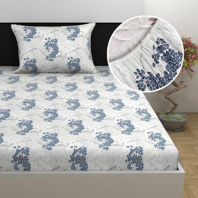 Divine Casa 144 TC Cotton Single Floral Fitted (Elastic) Bedsheet(Pack of 1, Mushroom Grey)