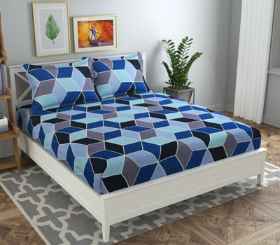 VAS COLLECTIONS Microfiber Double Flat 160 TC Geometric Bedsheet(Pack of 1, Blue,Grey)