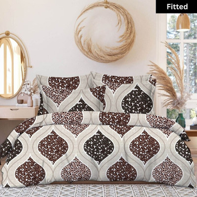 LA COMFY 180 TC Cotton Double Printed Fitted (Elastic) Bedsheet(Pack of 1, Multicolor2)