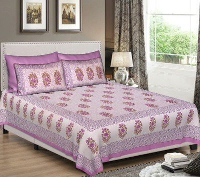KANDY SHOP Cotton Double Flat 250 TC Jaipuri Prints Bedsheet(Pack of 1, Purple)