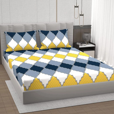 HOMYBEES 220 TC Cotton Double Abstract Fitted (Elastic) Bedsheet(Pack of 1, Multicolor16)