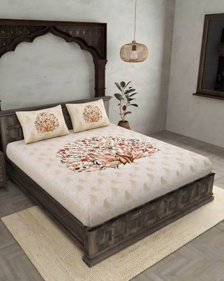 Bombay Spreads 220 TC Cotton King Jaipuri Prints Flat Bedsheet(Pack of 1, Peach)