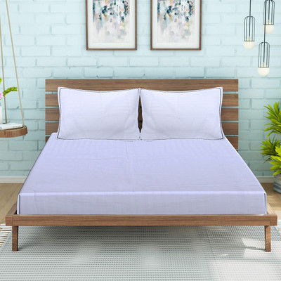 Pisagnj Cotton Single Flat 200 TC Striped Bedsheet(Pack of 1, White)