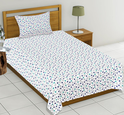 PETROSOLY Cotton Blend Single Flat 210 TC Floral Bedsheet(Pack of 1, White)