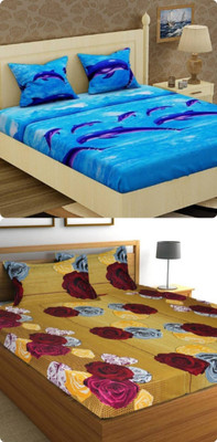 HSR Collection Cotton Double Flat 210 TC Printed Bedsheet(Pack of 2, Multicolor)