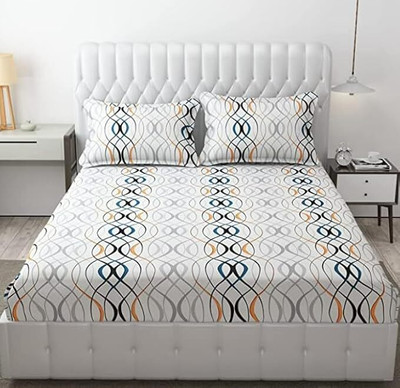 ARDM 240 TC Cotton Double, King, Queen Abstract Fitted (Elastic) Bedsheet(Pack of 1, White)