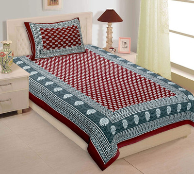 VNV Creation 180 TC Cotton Single Jaipuri Prints Flat Bedsheet(Pack of 1, Maroon)