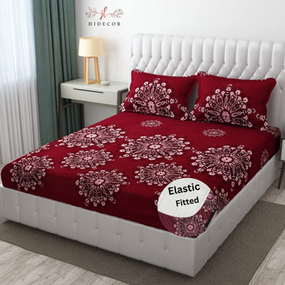 HIDECOR 280 TC Microfiber King Printed Fitted (Elastic) Bedsheet(Pack of 1, Maroon)