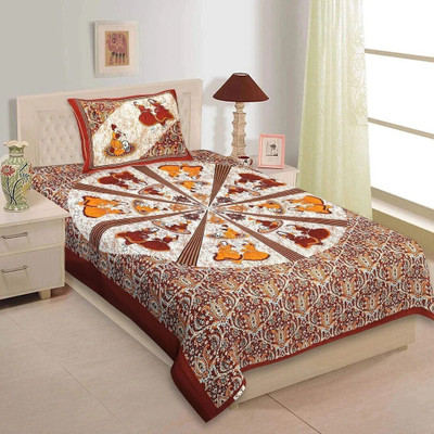 KAANY FAB Cotton Single Flat 144 TC Jaipuri Prints Bedsheet(Pack of 1, Multicolor)