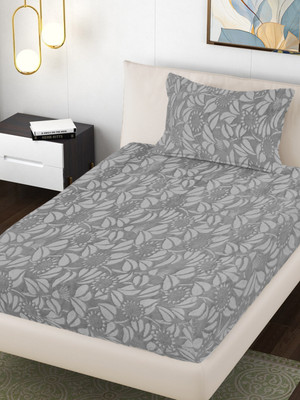 Fabinaliv Woolen King Flat 300 TC Floral Bedsheet(Pack of 1, Light Grey)