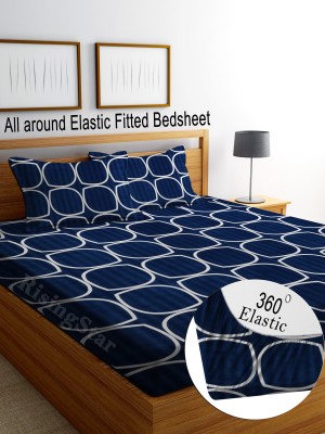 Flipkart SmartBuy 350 TC Cotton King Abstract Fitted (Elastic) Bedsheet(Pack of 1, FITTED_BlueCheck)