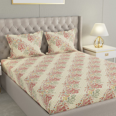 Raymond Home Cotton Double Flat 104 TC Floral Bedsheet(Pack of 1, Yellow)