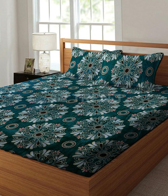 Apni Dukan Woolen King Fitted (Elastic) 204 TC Printed Bedsheet(Pack of 1, Green)