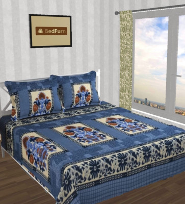 XX Fashion Woolen Double Flat 200 TC Floral Bedsheet(Pack of 1, Blue)