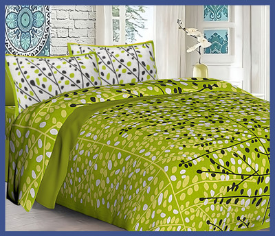 BedZone Cotton Double Flat 240 TC Jaipuri Prints Bedsheet(Pack of 1, Green)
