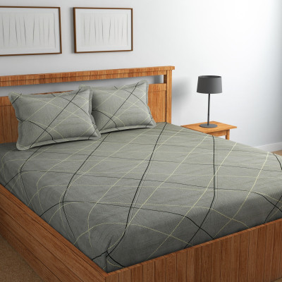 MANIQATEX 310 TC Cotton King Abstract Flat Bedsheet(Pack of 1, Grey)