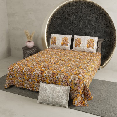 Yuvaan Enterprises 200 TC Cotton King Floral Flat Bedsheet(Pack of 1, Yellow)