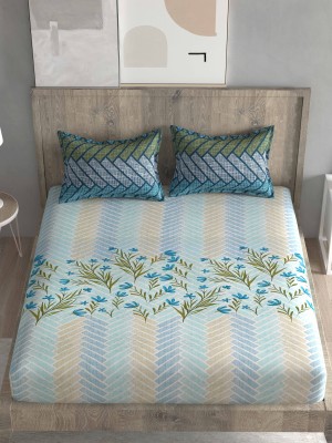 CARLTON LONDON 280 TC Cotton King Printed Flat Bedsheet(Pack of 1, Light Blue)