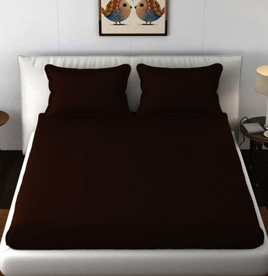 BEVI 300 TC Microfiber Double Solid Fitted (Elastic) Bedsheet(Pack of 1, Dark Brown)