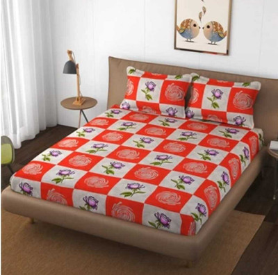 Flipkart SmartBuy 140 TC Microfiber Double 3D Printed Flat Bedsheet(Pack of 1, Red, Grey)