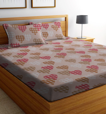 COTTON VILLAS 144 TC Microfiber Double Printed Flat Bedsheet(Pack of 1, 3D Grey Red Rose Printed)