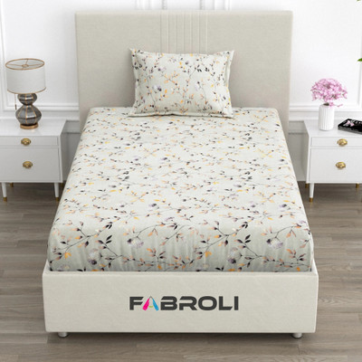 Fabroli 300 TC Cotton Single Printed Flat Bedsheet(Pack of 1, MESB 99 GREY)