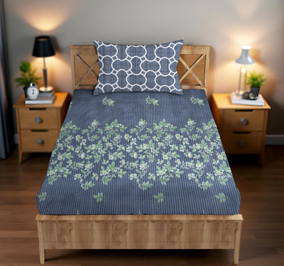 BharatLinen Polyester Single Flat 6 TC Jaipuri Prints Bedsheet(Pack of 1, Grey)