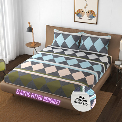 HIDECOR 250 TC Microfiber Double Printed Fitted (Elastic) Bedsheet(Pack of 1, Dark Grey)